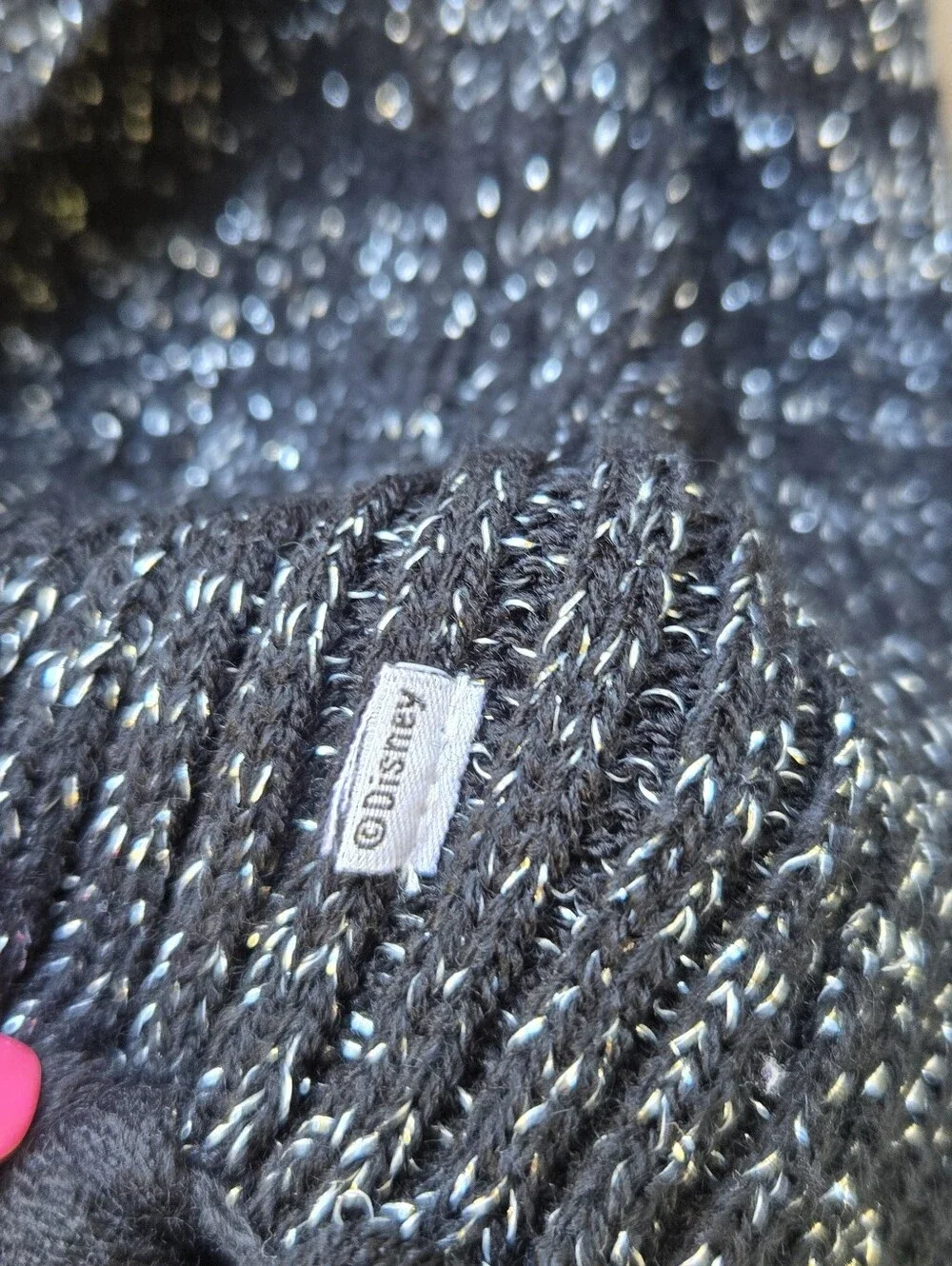 Disney Black Speckled Knit Scarf with Sequin Motif